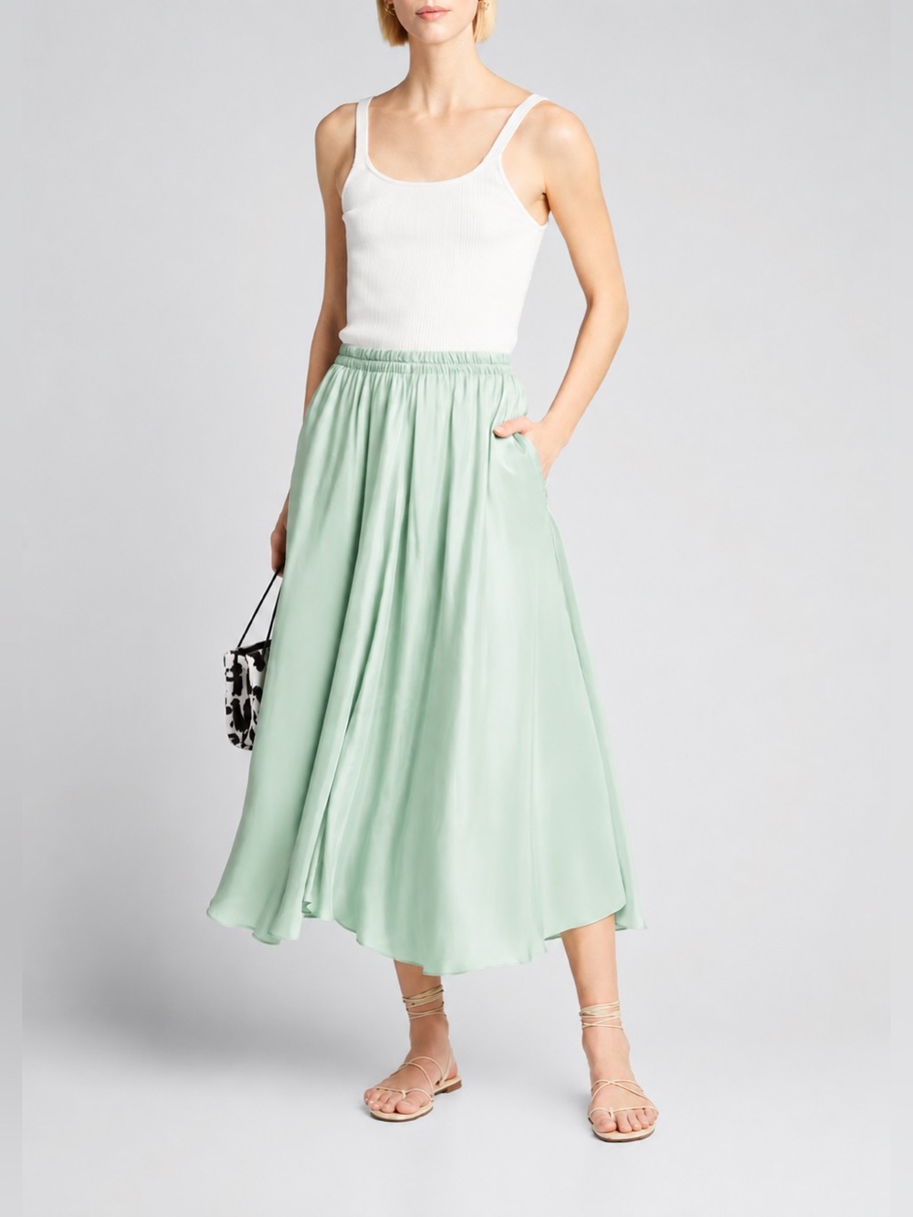Vince Gathered Pull-On Silk Skirt Sea Foam Size XXS NWT